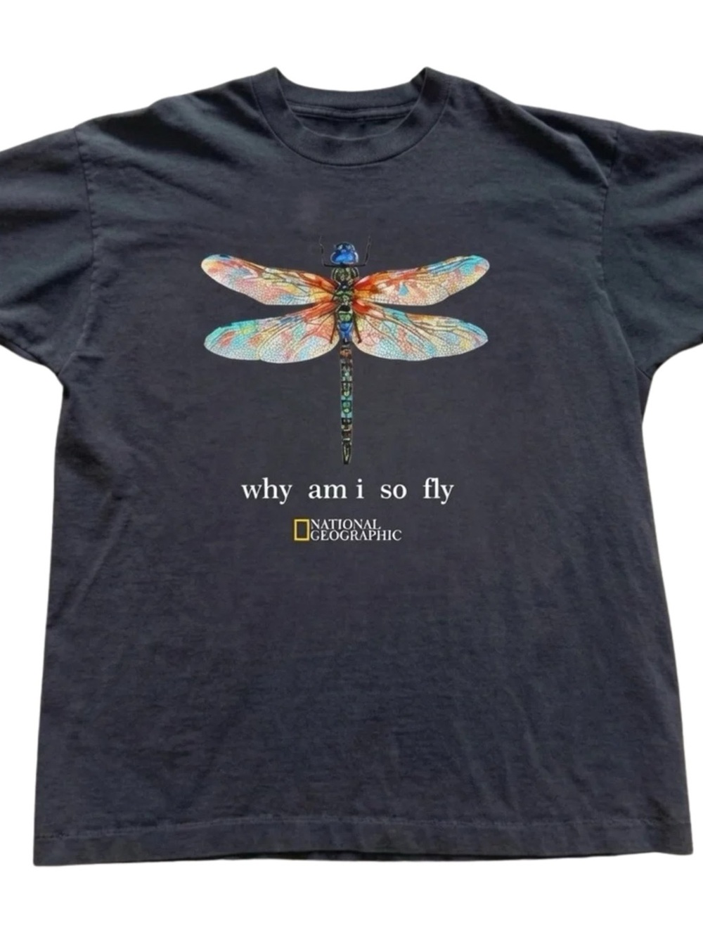Gildan Black Tee with Multicolor Dragonfly Graphic
